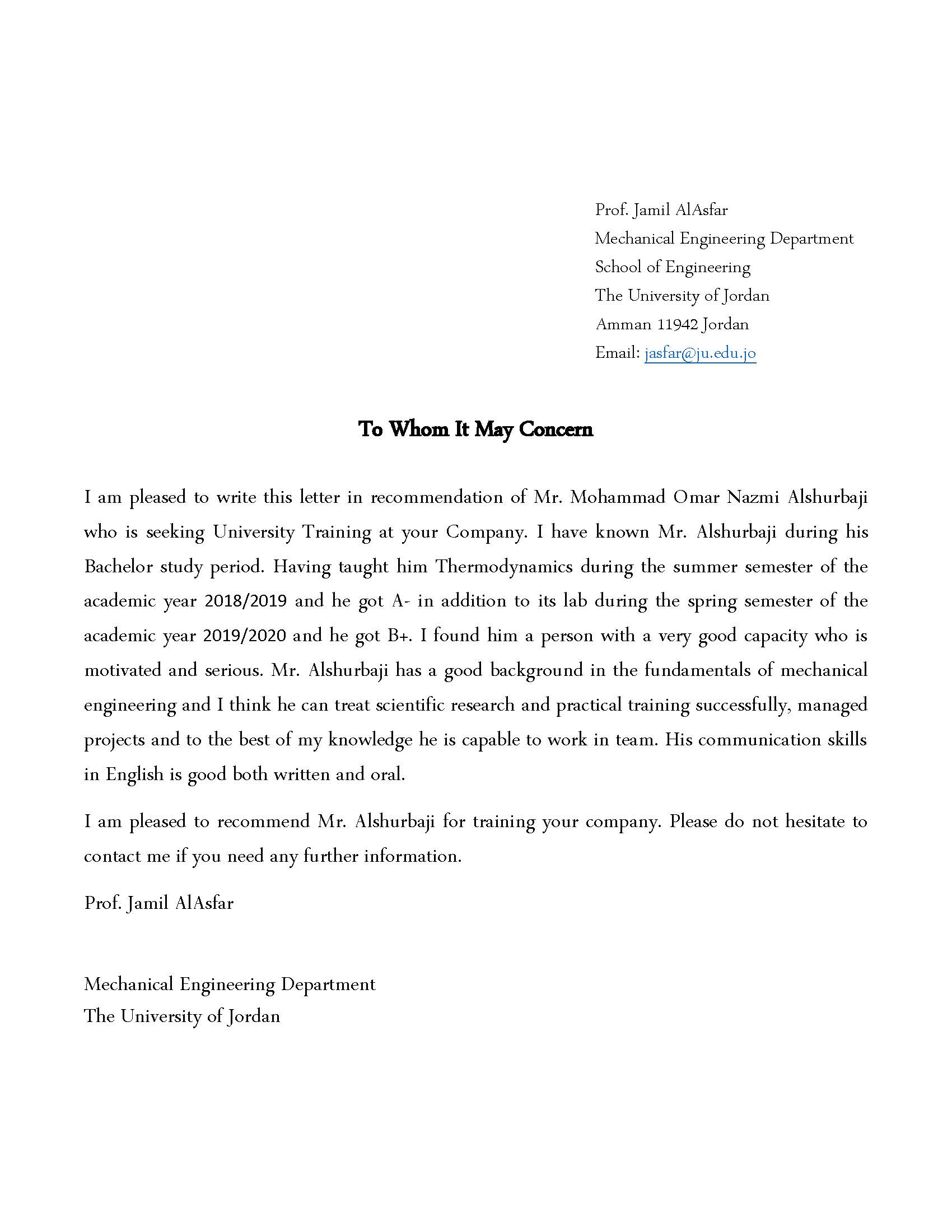 Recommendation Letter